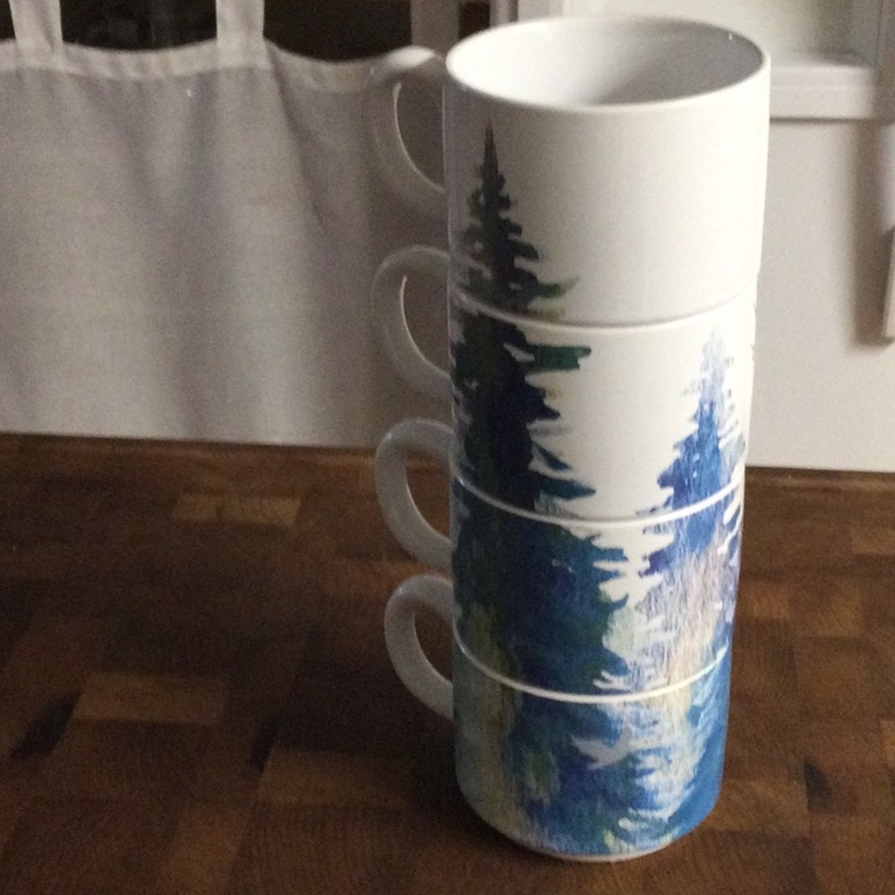 Stackable Tree Design Mugs - Blue and Green - Picture 3 of 7